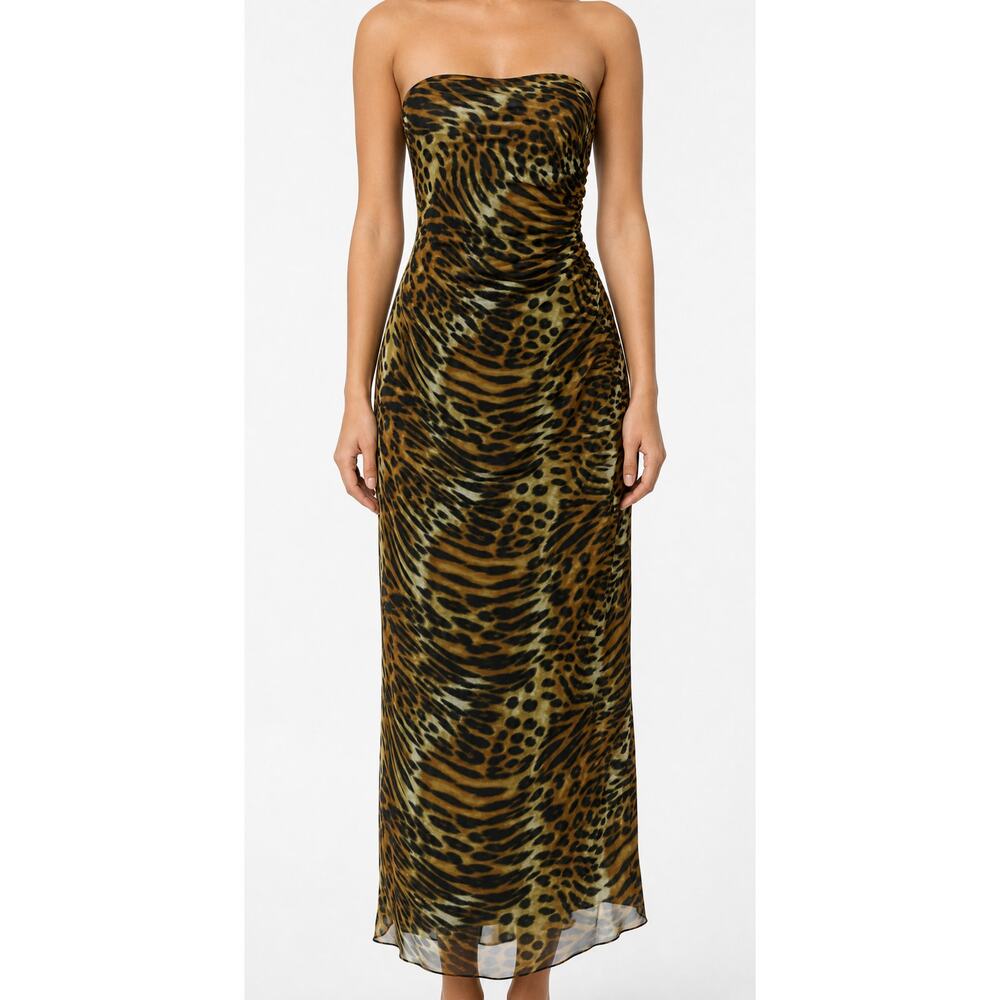 Andrea Polizzi Rex Lester Silk Side Zip Animal Print Strapless Dress Size 12